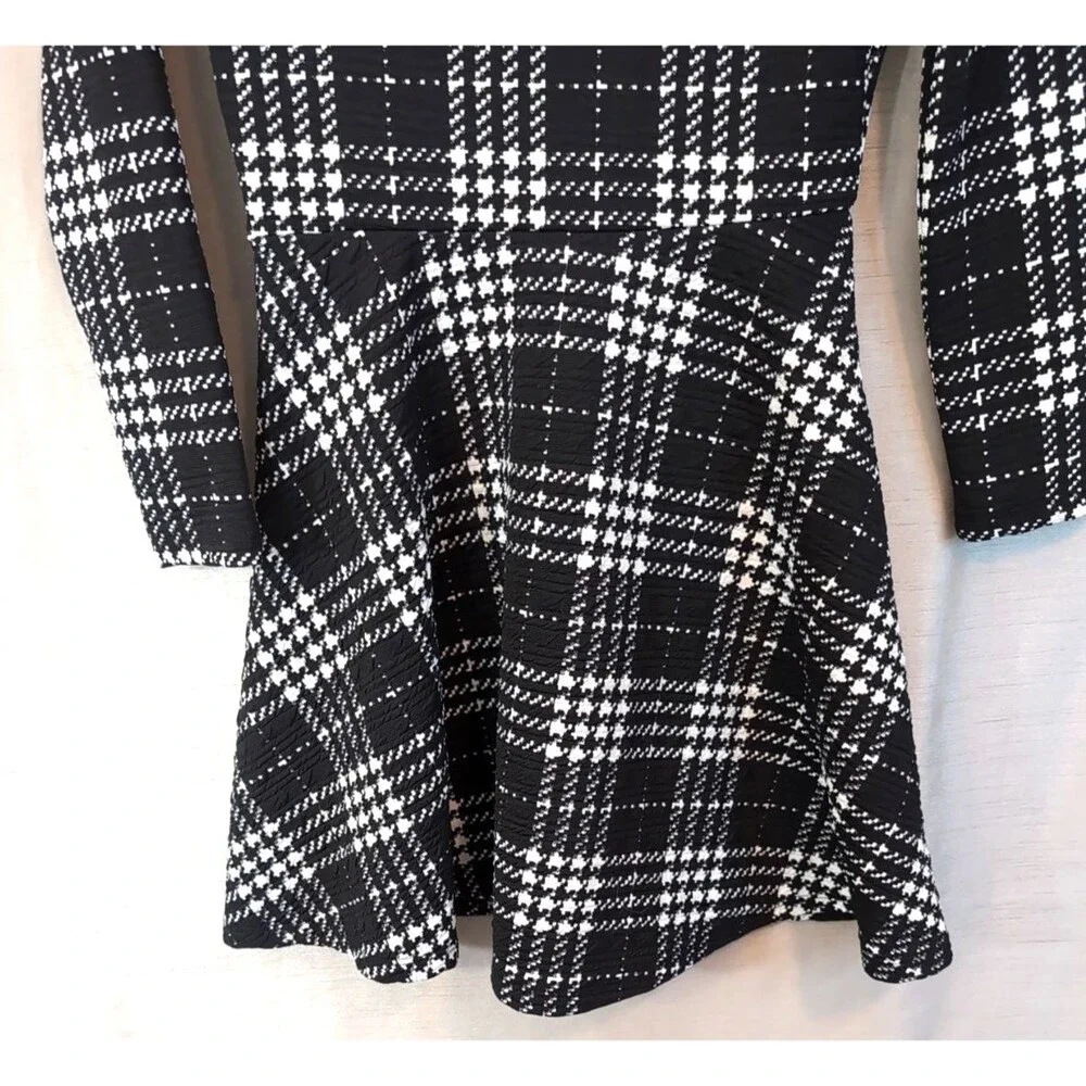 PLACE Girl's LARGE 10-12 Black White Plaid Dress Long Sleeve Academia